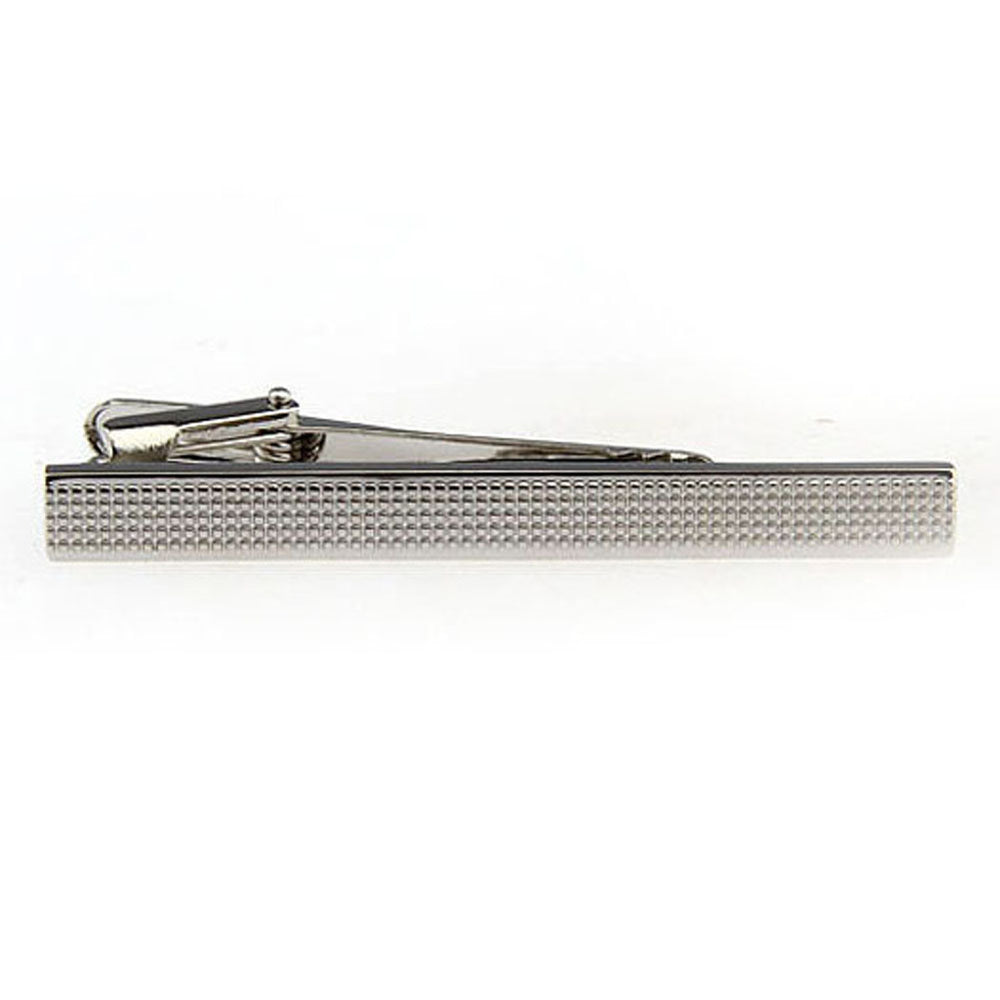 Classic Houston Silver Etched Repeating Dot Pattern Tie Clip Tie Bar Silver Tone Very Cool Comes with Gift Box Image 2