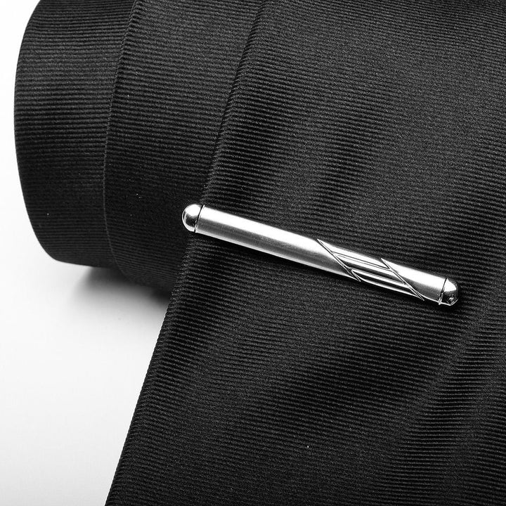 Polished Silver Inlaid Two Tone Tie Clip Mens Classic Tie Bar Silver Tone Very Cool Comes with Gift Box Image 2