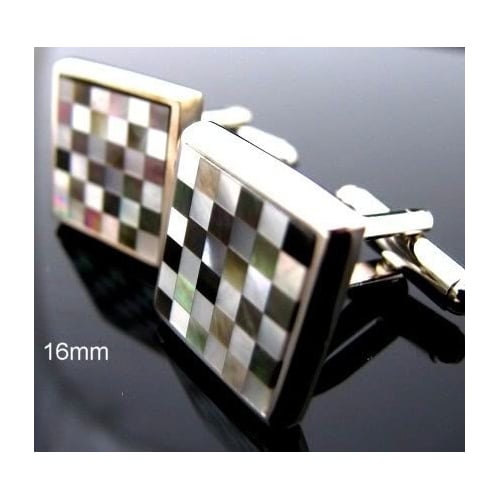 Checkered Pearl Cufflinks Abalones Shells Mother of Pearl Checker Board Cuff Links Image 4