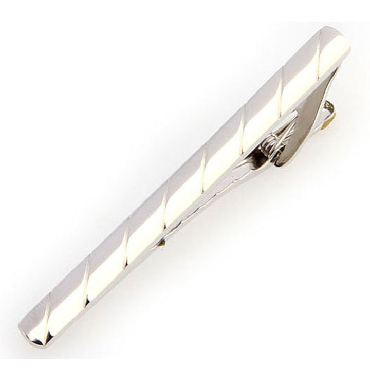 Shiny Repeating Groove Silver Men Tie Clip Classic Tie Bar Silver Tone Very Cool Comes with Gift Box Image 1
