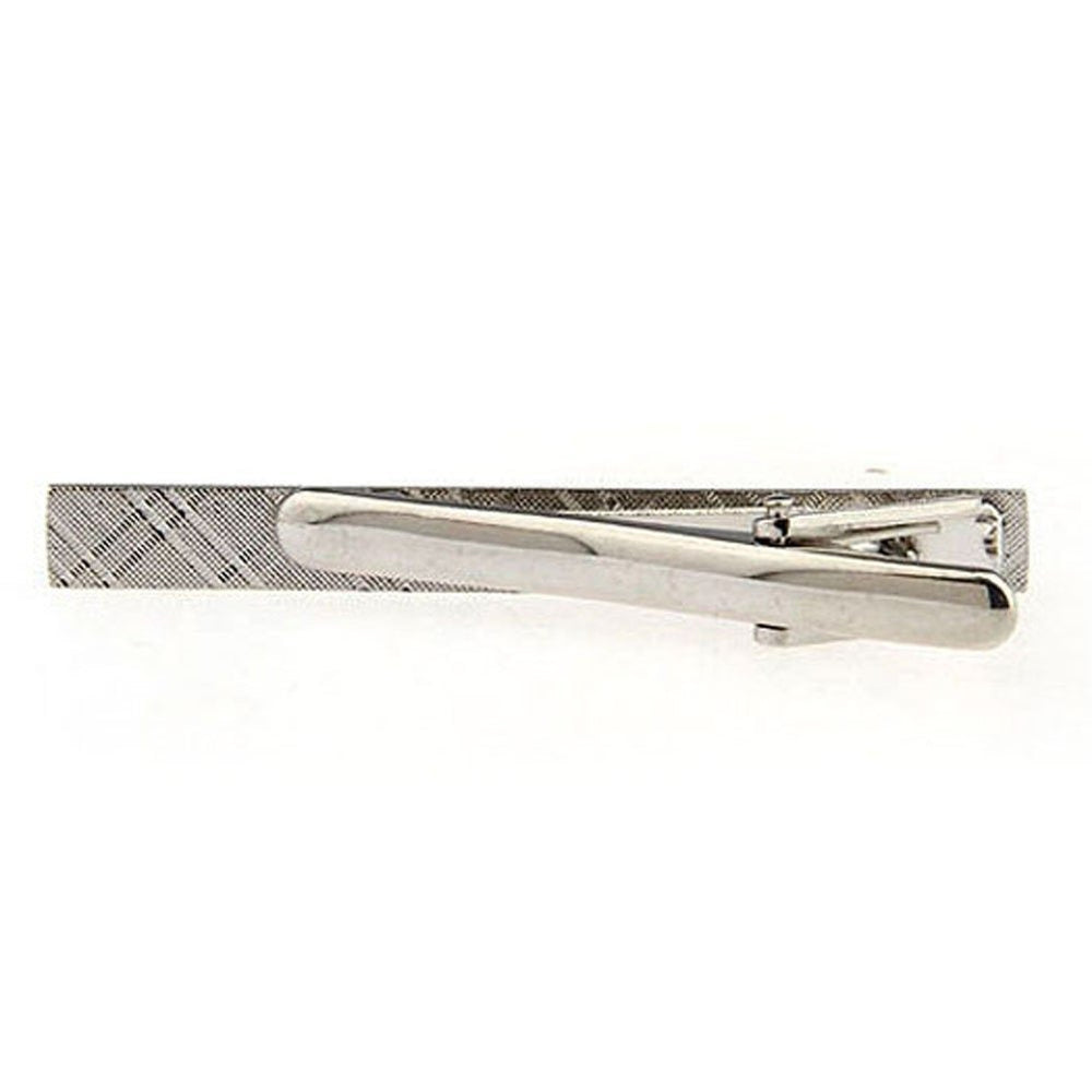 Houston Designer Silver Block Pattern Tie Clip Tie Bar Silver Tone Very Cool Comes with Gift Box Image 2