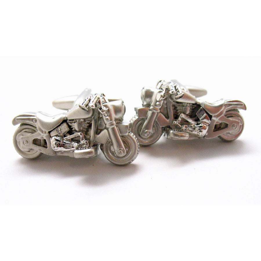 Highly Detailed Mens Motorcycle Cufflinks Road Bike Motorcycle Both Silver Tone and Silver Matt Finish 3D Silver Tone Image 1