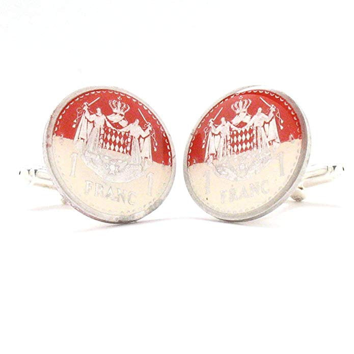 Enamel Cufflinks Monaco Enamel Coin Jewelry Cuff Links Hand Painted Flag Suit Vintage  Suit France Monte Carlo Lucky Image 1