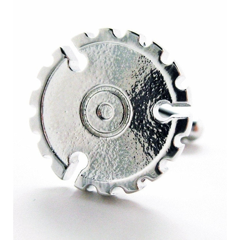 Silver Tone Round Saw Blade Cufflinks Contruction Cuff Links Comes with Gift Box Image 1