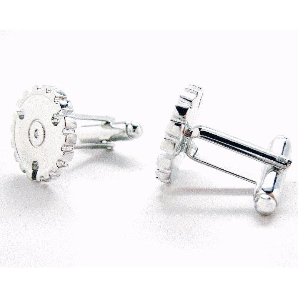 Silver Tone Round Saw Blade Cufflinks Contruction Cuff Links Comes with Gift Box Image 3