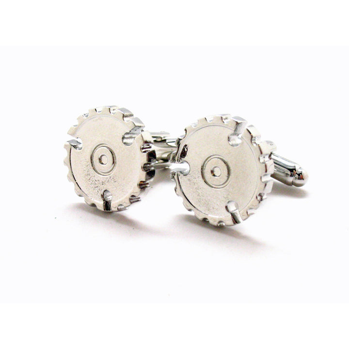 Silver Tone Round Saw Blade Cufflinks Contruction Cuff Links Comes with Gift Box Image 4
