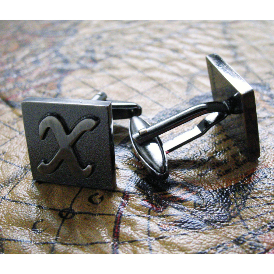 X Initial Cufflinks Gunmetal Square 3-D Letter Vintage English Letters Cuff Links Initials Groom Father Bride Wedding Image 1