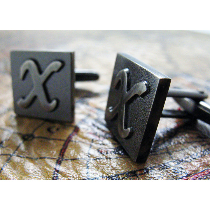 X Initial Cufflinks Gunmetal Square 3-D Letter Vintage English Letters Cuff Links Initials Groom Father Bride Wedding Image 3