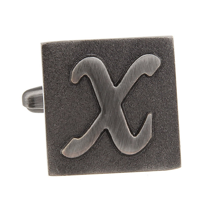 X Initial Cufflinks Gunmetal Square 3-D Letter Vintage English Letters Cuff Links Initials Groom Father Bride Wedding Image 4