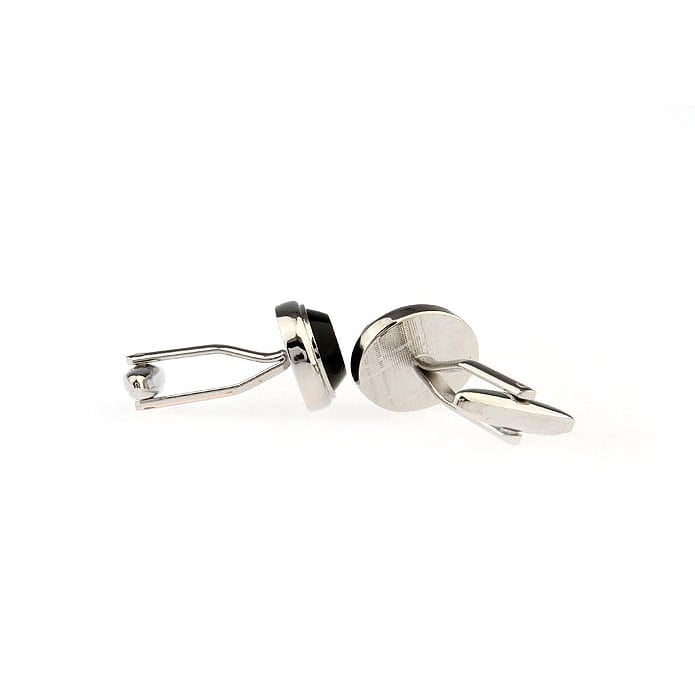 Oval Framed Silver with  Black Agate Classic Cufflinks Cuff links Image 4