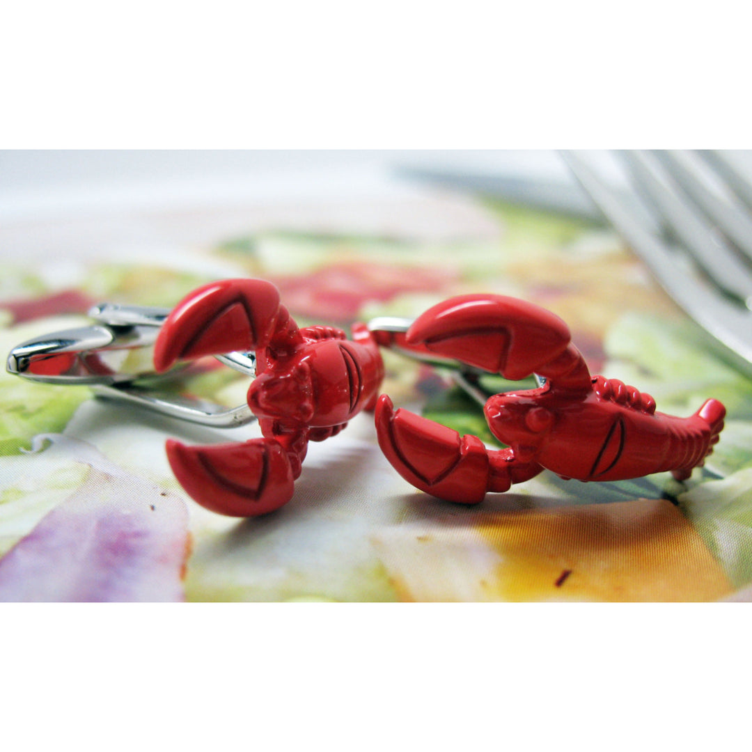 Lobster Cufflinks Fun Red Enamel Fish Sea Ocean Fishing Maine Cuff links Fun Cool Unique Comes with Gift Box white Image 4