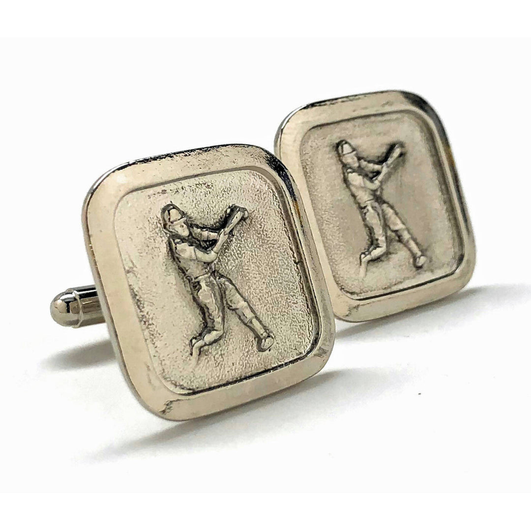 Antique Silver Tone Baseball Cufflinks Home Run Hitter Ballpark Cuff Links Comes with Image 1