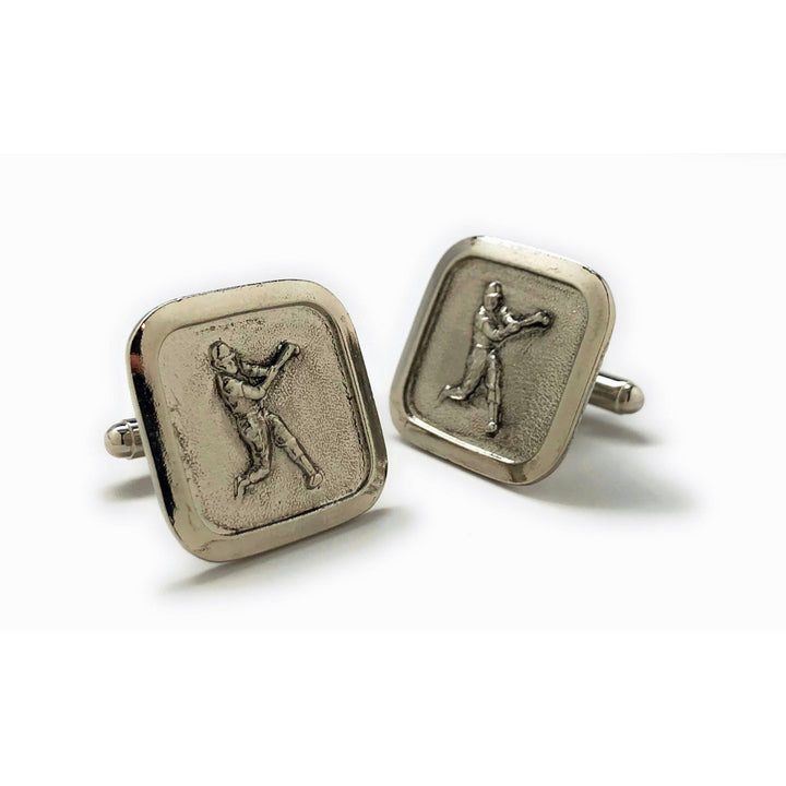 Antique Silver Tone Baseball Cufflinks Home Run Hitter Ballpark Cuff Links Comes with Image 2