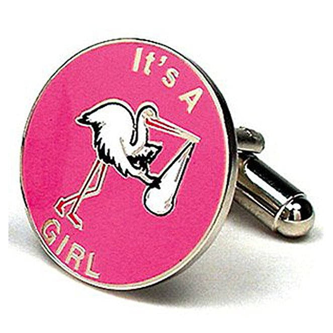 Its a Girl Cufflinks Baby Pink Cufflinks Its a Girl Let Them Know Baby Stork Cufflinks Cuff Links Gifts for  Dad Gifts Image 1
