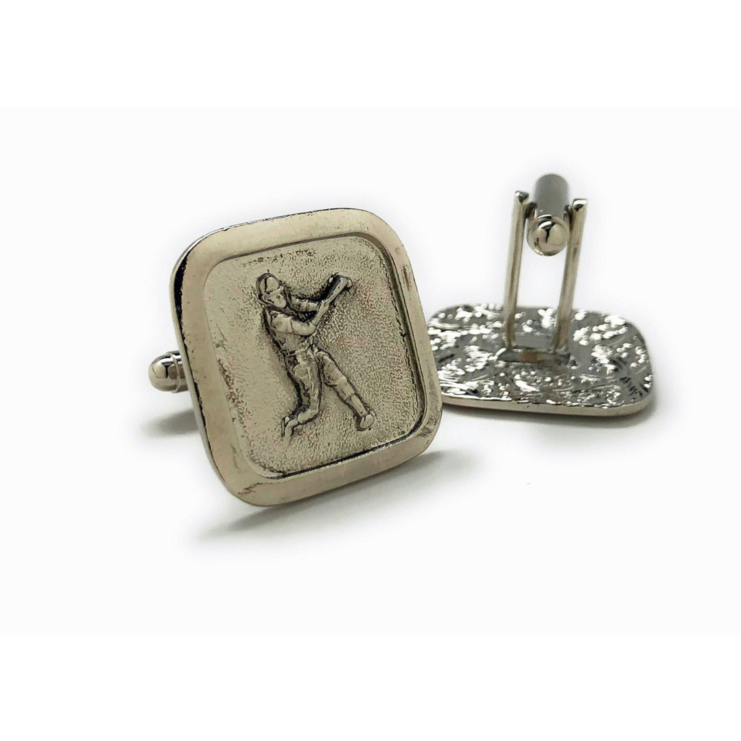 Antique Silver Tone Baseball Cufflinks Home Run Hitter Ballpark Cuff Links Comes with Image 3