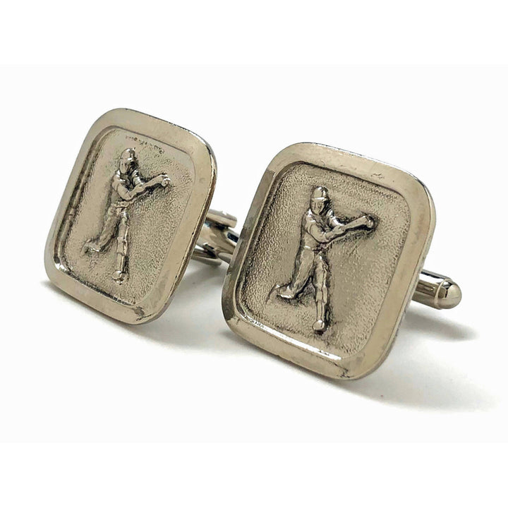 Antique Silver Tone Baseball Cufflinks Home Run Hitter Ballpark Cuff Links Comes with Image 4