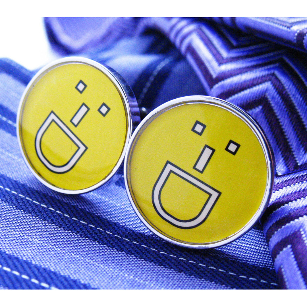 Smiley Cufflinks Face Mens Cuff Links Emoji Text Yellow Excited Message Happy Cuff Links White Elephant Gifts Image 1