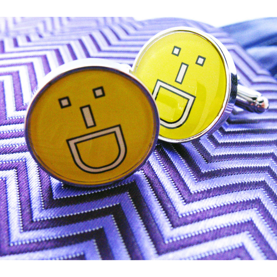 Smiley Cufflinks Face Mens Cuff Links Emoji Text Yellow Excited Message Happy Cuff Links White Elephant Gifts Image 3