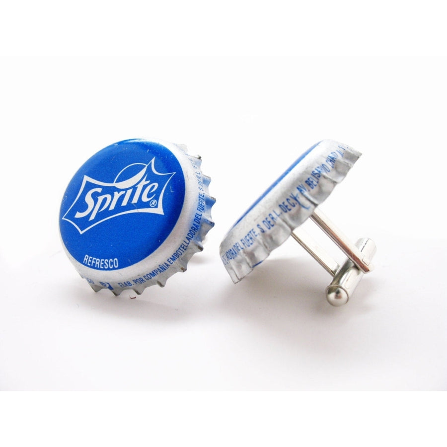 Sprite Cufflinks Bottle Cap Soda Drink Blue Silver Color Coke Cuff Links Comes with gift Box Image 1