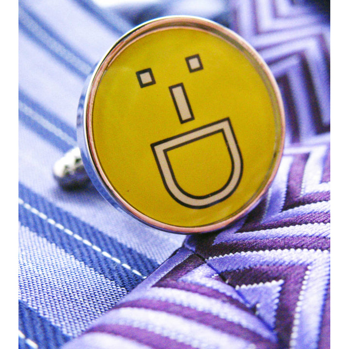 Smiley Cufflinks Face Mens Cuff Links Emoji Text Yellow Excited Message Happy Cuff Links White Elephant Gifts Image 4