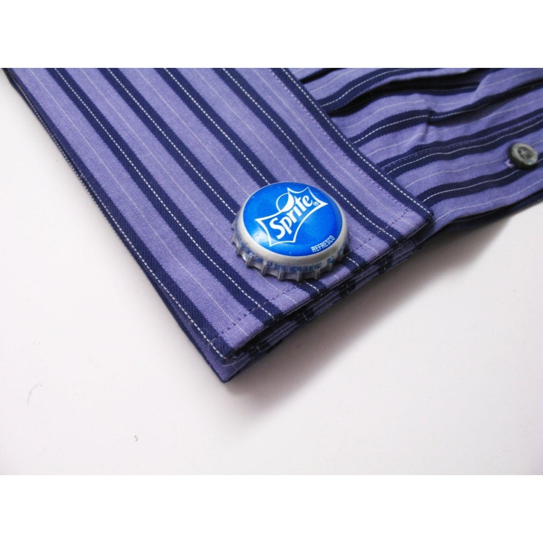 Sprite Cufflinks Bottle Cap Soda Drink Blue Silver Color Coke Cuff Links Comes with gift Box Image 4