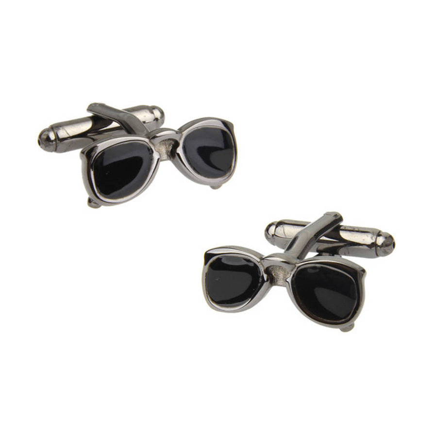 Cool Ray Glasses Cufflinks Sunglasses Gunmetal with Black Enamel Lenses Great Detail Fun Cuff Links Comes with Gift Box Image 1