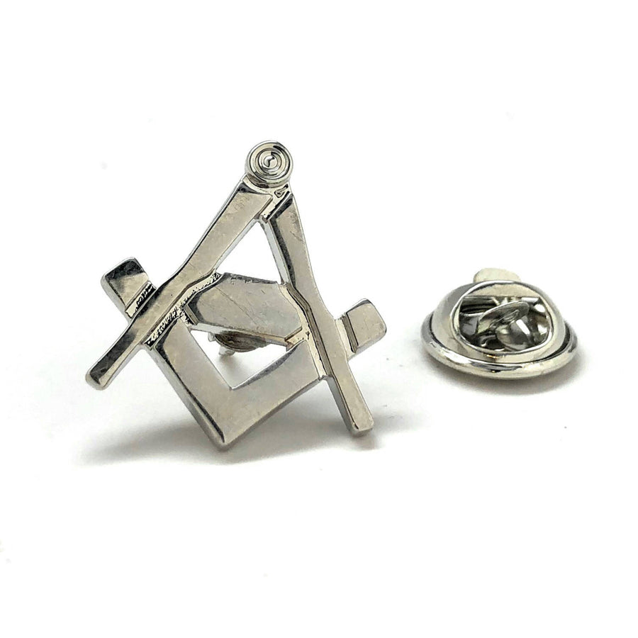 Enamel Pin Masonic Symbol Lapel Pin Freemason Collector Silver Tone Cut Out Compass and Square Tie Tack Comes with Gift Image 1