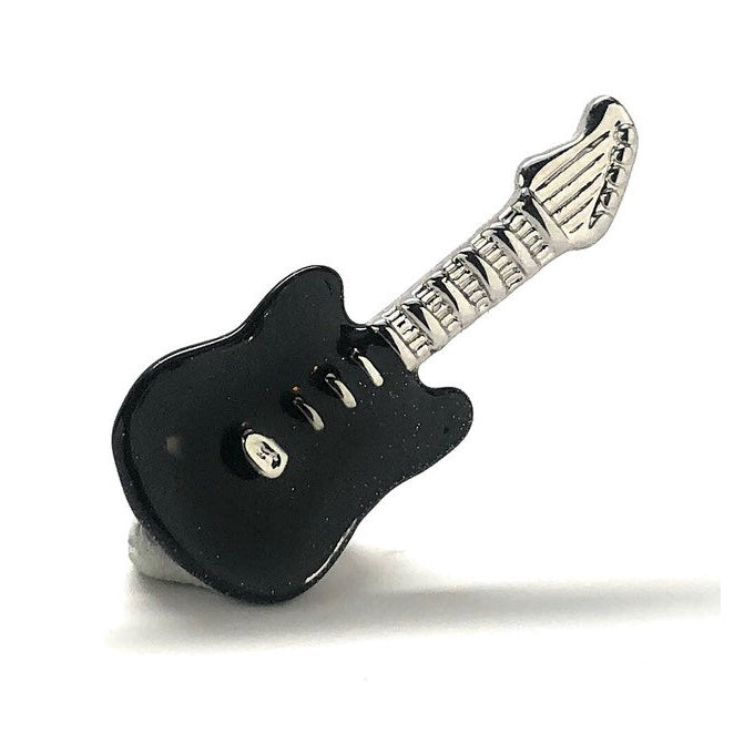 Enamel Pin Electric Guitar Lapel Pin Black Enamel and Silver Enamel Full Guitar with Body and Neck Rock and Roll Tie Tac Image 2