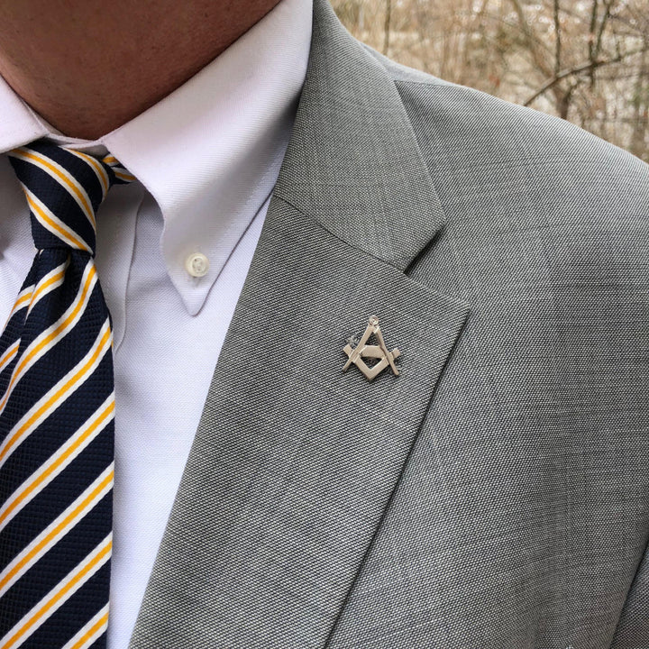 Enamel Pin Masonic Symbol Lapel Pin Freemason Collector Silver Tone Cut Out Compass and Square Tie Tack Comes with Gift Image 3
