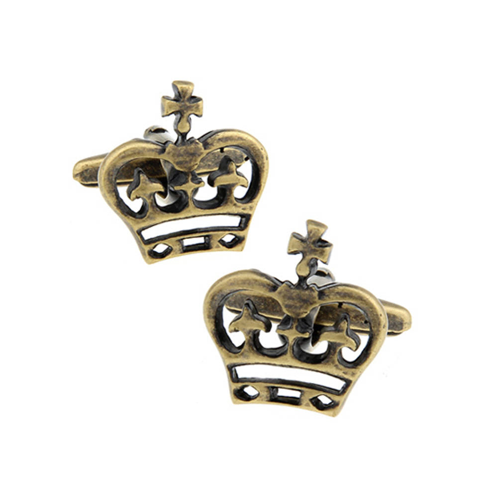 Crown Cufflinks Royal Cross Simple Antique Gold Tone Cuff Links Image 1