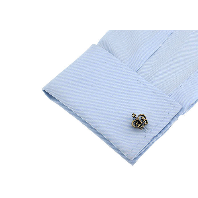 Crown Cufflinks Royal Cross Simple Antique Gold Tone Cuff Links Image 4