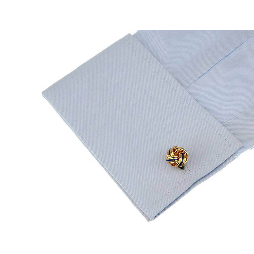 Gold Tone Blue Strip Classic Knots Cufflinks Whale Tail Backing Cuff Links Comes with Cufflinks Box Image 4