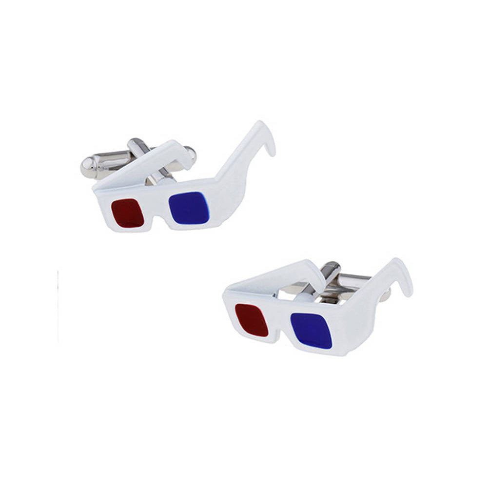 Anaglyph 3D Glasses Cufflinks Movie Theater Reto Cinema Cool Shades Red Blue Cut Out Cuff Links Comes with Gift Box Image 1