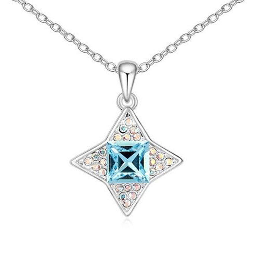 Silver Tone Aquamarine Star of the Sea with Rainbow Crystal Accent 18 inch Image 1