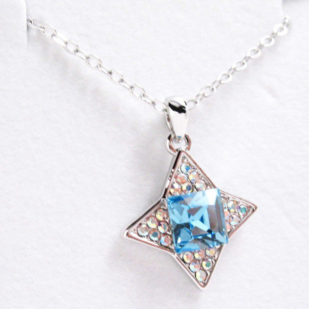 Silver Tone Aquamarine Star of the Sea with Rainbow Crystal Accent 18 inch Image 2