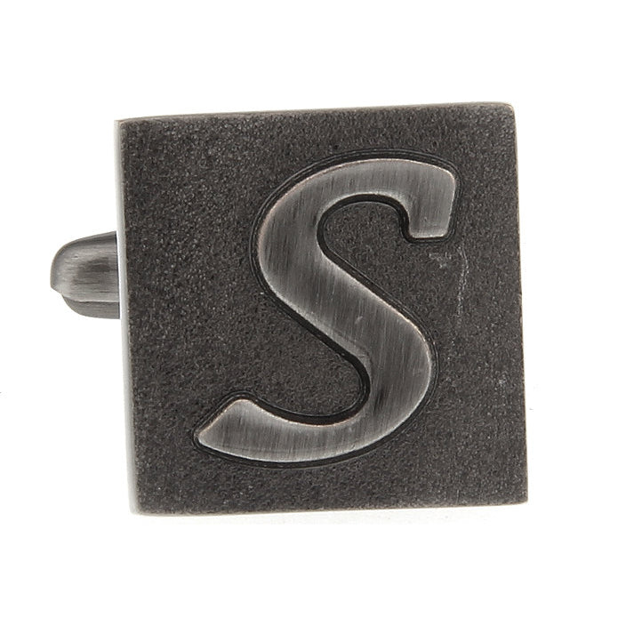 S Initial Cufflinks Gunmetal Square 3-D Letter Vintage English Letters  Cuff Links Groom Father Bride Wedding Image 4