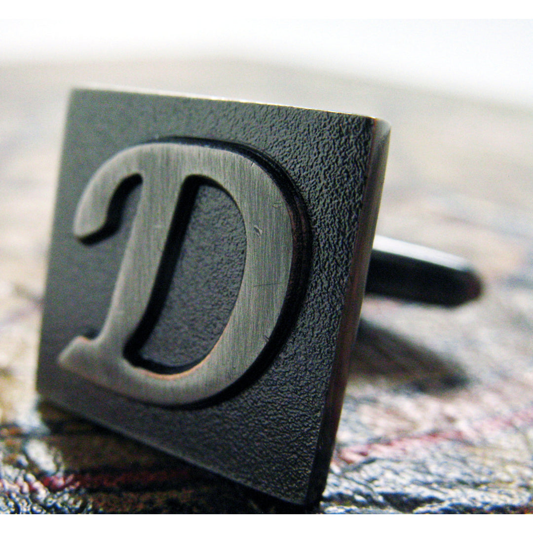 D Initial Cufflinks Gunmetal Square 3-D Letter Vintage English Letters Wedding Cuff Links Groom Father of Bride Image 1