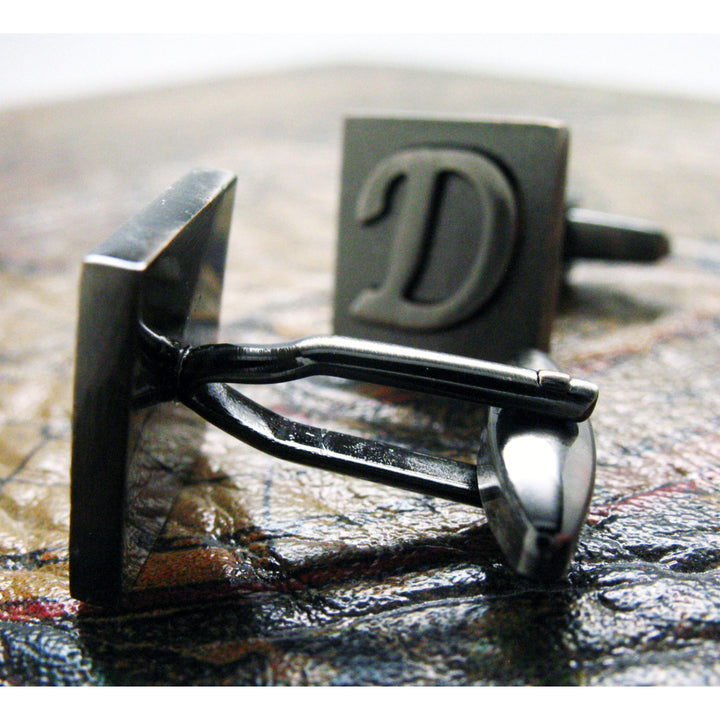 D Initial Cufflinks Gunmetal Square 3-D Letter Vintage English Letters Wedding Cuff Links Groom Father of Bride Image 3