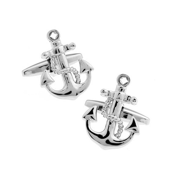 Anchor Cufflinks Silver Tone Shiny Cut Out Sailor Ship Crew Cuff Links Image 1