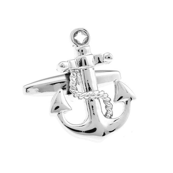 Anchor Cufflinks Silver Tone Shiny Cut Out Sailor Ship Crew Cuff Links Image 3