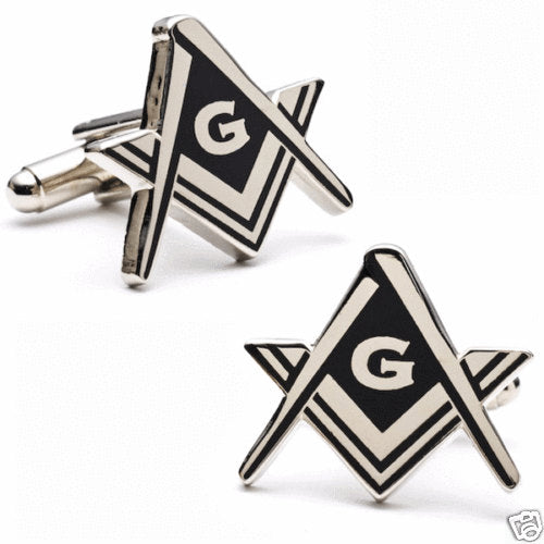 Freemasonry Cufflinks Unique Masonic Compass and the Square Black and Silver Cuff Links Image 1