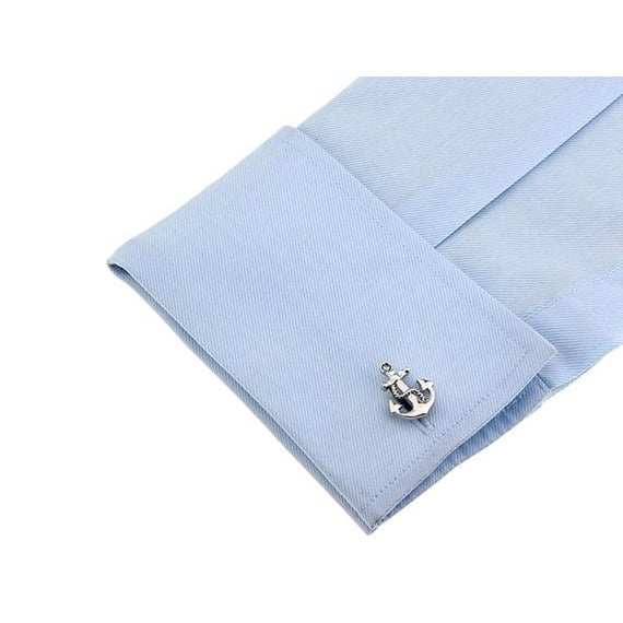 Anchor Cufflinks Silver Tone Shiny Cut Out Sailor Ship Crew Cuff Links Image 4