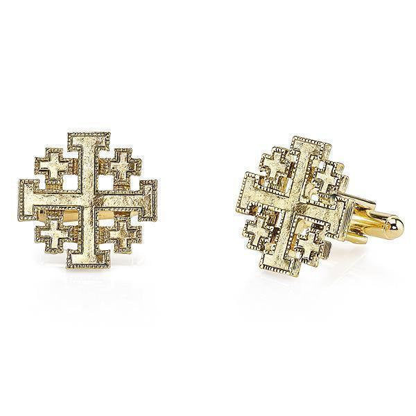 14K Gold Dipped Jerusalem Cross Cufflinks  Religious Collection Faith Cross Cuff Links Image 1