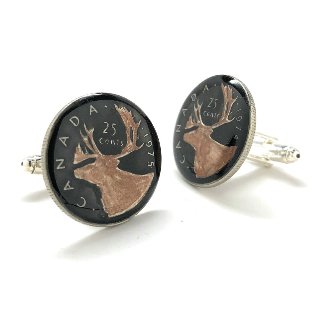 Enamel Cufflinks Hand Painted Canada Enamel Coin Jewelry Caribou Canadian Cuff Links Calgary Edmonton Halifax Montreal Image 2