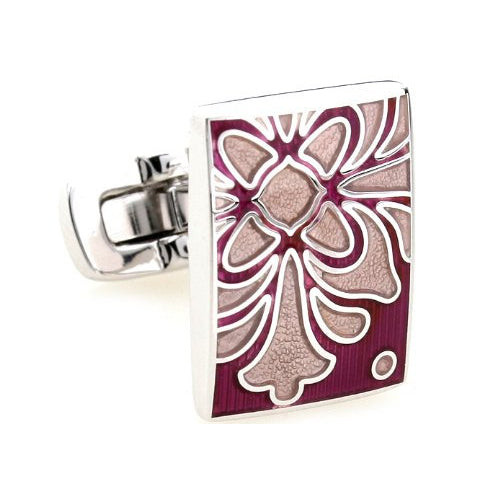 Maroon Sage Enamel Fleur Solid Post Whale Tail Backing Cufflinks Cuff Links Comes with Gift Box Image 1