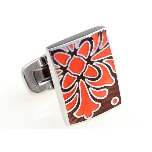 Santa Fe Bloom Enamel Fleur Solid Post Whale Tail Backing Cufflinks Cuff Links Comes with Gift Box Image 1