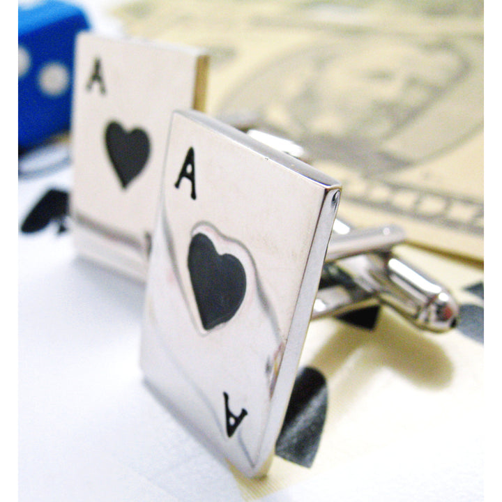 Las Vegas Black Ace of Hearts Card Cufflinks Silver Toned Vegas Fun Gambling Cuff Links Image 1