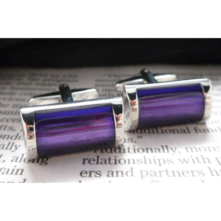 Power Bar Cufflinks Silver Tone Thick Purple Bar Classic Cool Unique Fun Style Cuff Links Comes with Gift Box Image 2