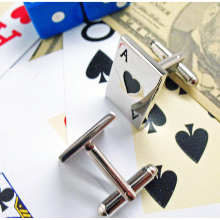 Las Vegas Black Ace of Hearts Card Cufflinks Silver Toned Vegas Fun Gambling Cuff Links Image 2