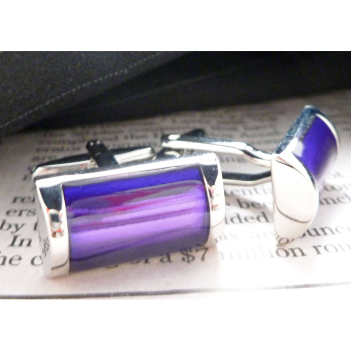 Power Bar Cufflinks Silver Tone Thick Purple Bar Classic Cool Unique Fun Style Cuff Links Comes with Gift Box Image 4